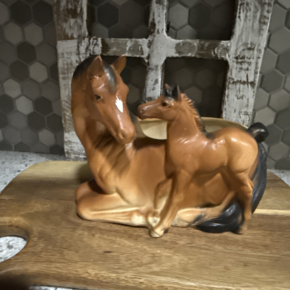 Vintage Mare & Foal Horse Planter Japan 7"L x 5" T